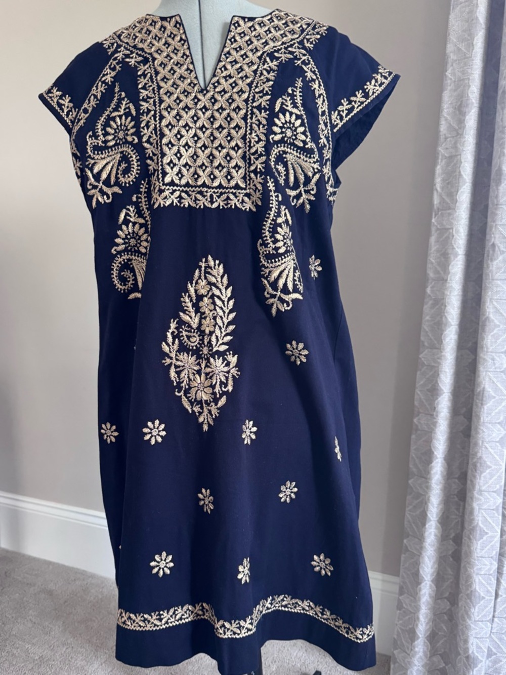NWOT Roller Rabbit Navy Embroidered Tunic Dress M Cotton Lined